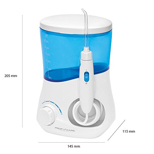 ProfiCare PC-MD 3005 - Irrigador Dental eléctrico, 3 boquillas de Limpieza + 1 Accesorio para Limpieza de Lengua, función de Temporizador, presión de Agua Ajustable, a Prueba de Salpicaduras