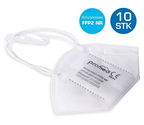 Promed Mascarilla Facial Antipolvo FFP2/KN 95, Mascarilla de protección respiratoria, Certificado CE EN149:2001 para Mascarillas Higiénicas - 10 Unidades, empaquetadas individualmen