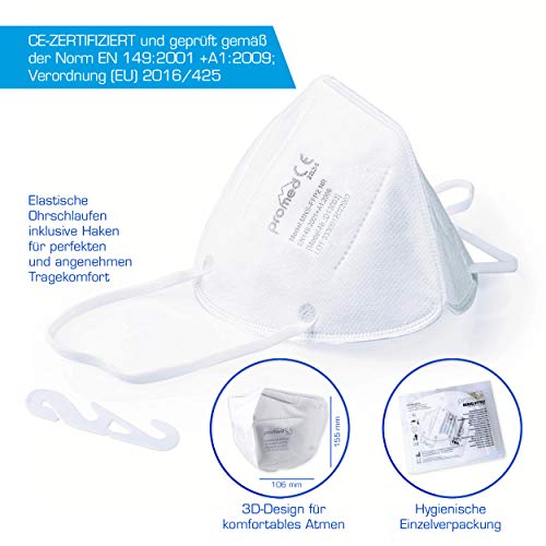 Promed Mascarilla Facial Antipolvo FFP2/KN 95, Mascarilla de protección respiratoria, Certificado CE EN149:2001 para Mascarillas Higiénicas - 10 Unidades, empaquetadas individualmen