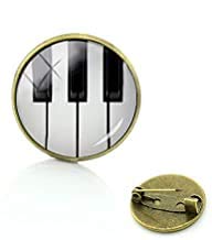 Promoción Piano Keyboard Pines de vidrio Venta al por mayor Pianoforte Broches Negro Blanco para Músico Hombres Mujeres Insignia Joyería
