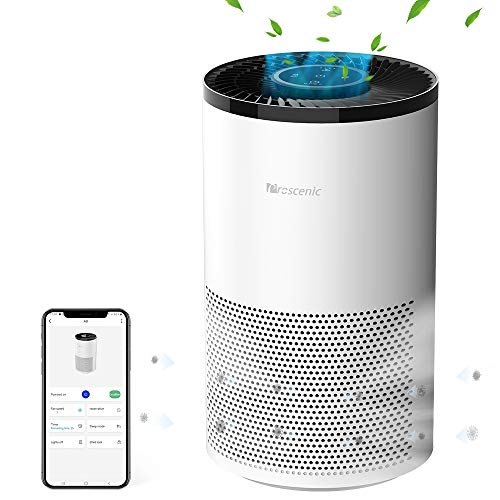 Proscenic A8 Purificador de Aire compatible con APP y Alexa, 4 etapas de filtración, HEPA H13 y carbón activo para ofrecer un aire más fresco