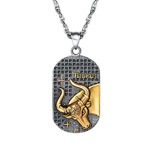 PROSTEEL Collar de Placa de Zodiaco Horóscopo con Santo del Mes, Tauro Chapado en Oro