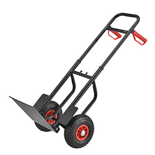 [pro.tec] Carretilla de Mano 112 x 46 x 55,5 cm Carretilla de Carga Carrito de Transporte para equipajes Mudanza Capacidad de Carga hasta 150 kg Plataforma Desplegable Negro y Rojo