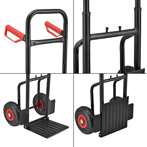 [pro.tec] Carretilla de Mano 112 x 46 x 55,5 cm Carretilla de Carga Carrito de Transporte para equipajes Mudanza Capacidad de Carga hasta 150 kg Plataforma Desplegable Negro y Rojo