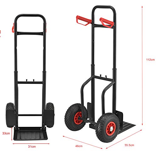 [pro.tec] Carretilla de Mano 112 x 46 x 55,5 cm Carretilla de Carga Carrito de Transporte para equipajes Mudanza Capacidad de Carga hasta 150 kg Plataforma Desplegable Negro y Rojo