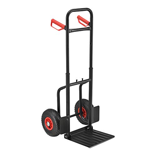 [pro.tec] Carretilla de Mano 112 x 46 x 55,5 cm Carretilla de Carga Carrito de Transporte para equipajes Mudanza Capacidad de Carga hasta 150 kg Plataforma Desplegable Negro y Rojo
