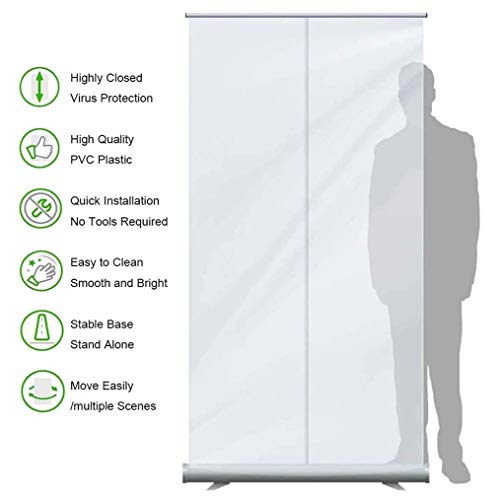 Protector contra Estornudos de Pie, Barrera de Partición Portátil Retráctil Base de Aleación de Aluminio Sólido y Protector de Pantalla PVC Transparente