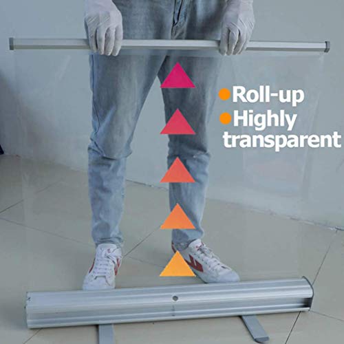 Protector contra Estornudos de Pie, Barrera de Partición Portátil Retráctil Base de Aleación de Aluminio Sólido y Protector de Pantalla PVC Transparente