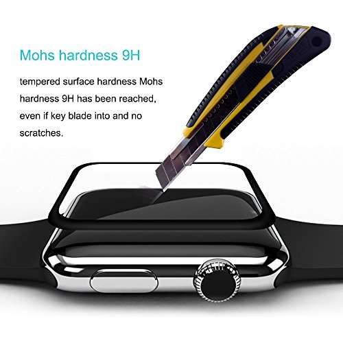 Protector de Pantalla Para Apple Watch 42mm ,EUGO Cobertura Completa 9H Dureza Vidrio Templado Cristal Templado para Apple Watch Series 1/Series 2/ Series 3 42mm (Negro)