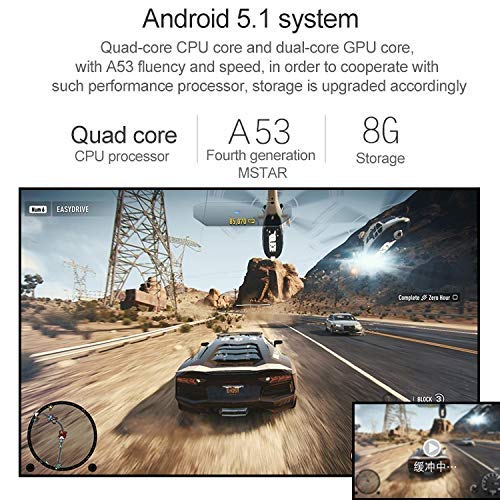 Proyector De Video Mini Bluetooth WiFi 3400 Lúmenes 1280x1080 1080P Android 5.1 HD Smart 3D Proyector De Enfoque Ultracorto, Compatible con HDMI X 2 / USB X 2 Tarjeta SD Home Theater