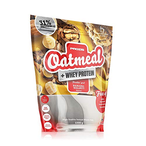 Prozis Oatmeal con Whey Protein 1000g - Cereales Repletos de Hidratos de Carbono de Alta Calidad y Fibras Saciantes -Sabor Plátano con nueces -Apto para Vegetarianos - Cardiosaludable -12 Dosis