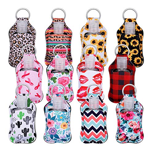 PT-KMKMING 12 botellas vacías recargables de viaje de 1 onza, frascos de viaje, desinfectante de mano titular de llavero, botellas fáciles de usar, llavero recargable
