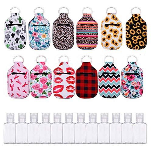 PT-KMKMING 12 botellas vacías recargables de viaje de 1 onza, frascos de viaje, desinfectante de mano titular de llavero, botellas fáciles de usar, llavero recargable