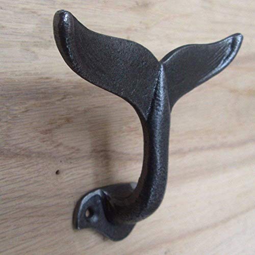 PUAK523 - Gancho para colgar en la pared, gancho decorativo en forma de cola de ballena de hierro fundido, gancho útil para colgar abrigos, ropa, sombrero o para mostrar prendas en tiendas.