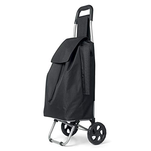 Publiclick Carrito de la Compra de poliéster 600D Negro, Mecanismo Plegable para fácil Almacenamiento. Bolsillo con Cremallera y Soporte para Paraguas, Medidas 37X30X96cm