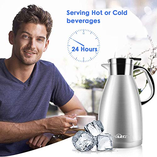 puersit Jarra Térmica 1.8L 304 Acero Inoxidable Doble Pared Aislado al vacío cafetera café Thermos, café émbolo, Zumo/Leche/té Aislamiento Pot