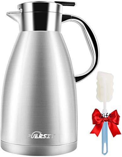 puersit Jarra Térmica 1.8L 304 Acero Inoxidable Doble Pared Aislado al vacío cafetera café Thermos, café émbolo, Zumo/Leche/té Aislamiento Pot