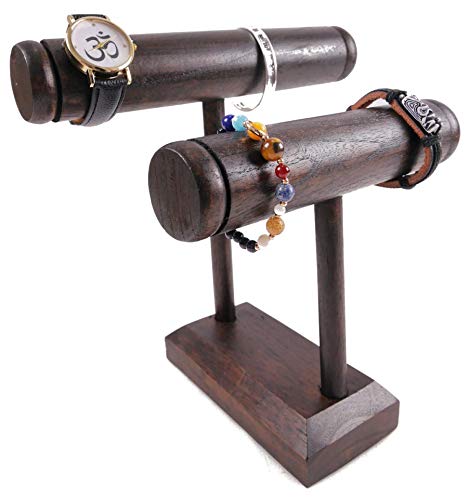 Puerta de pulsera y relojes de gourmet-Expositor de joyas 2 Varillas de madera teñida, color marrón