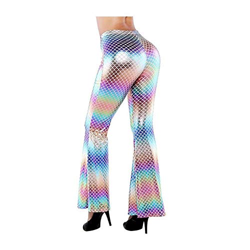 PUJIANGxian Equipada de la Mujer Soft Escamas Brillantes Significativa Espigado De La Cintura De Los Pantalones Casuales De La Moda Micro Acampanados Atractiva Bottom (Color : Pink, Size : M)