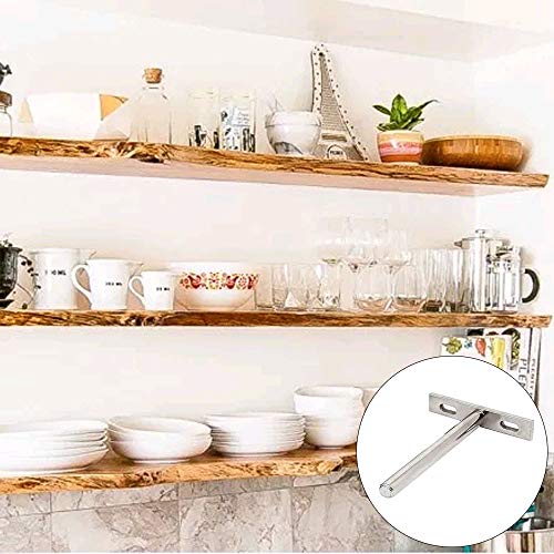 Pulluo Soporte de Estante Flotante 6pcs Soporte de Estante Invisible Oculto T Escondido de Metal Oculto con Tornillos para Muebles Decoración de Pared Soporte de Estantería Plateado, 70 x 68mm