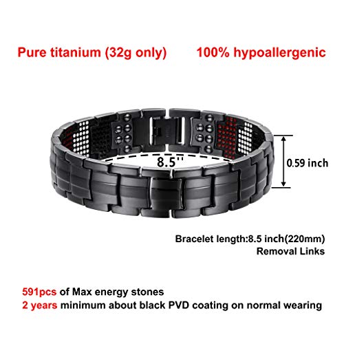 Pulsera de titanio para hombre, revestimiento de PVD, 591 pulsera magnética de hombre mineral, pulsera para aliviar el dolor para artritis y túnel carpiano