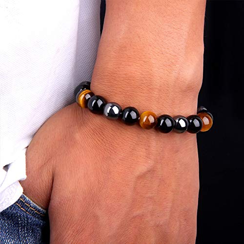 Pulsera magnética Unisex negro obsidiana negro hematita ojo de tigre perlas para bajar de peso adelgazante anti-fatiga cuidado saludable hombres mujeres joyería