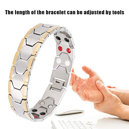 Pulsera para el cuidado de la salud masculina del brazalete de la energía del titanio magnético de la joyería con el ion negativo/el germanio/el infrarrojo lejano/el imán para los(Plata)