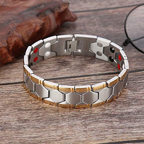 Pulsera para el cuidado de la salud masculina del brazalete de la energía del titanio magnético de la joyería con el ion negativo/el germanio/el infrarrojo lejano/el imán para los(Plata)