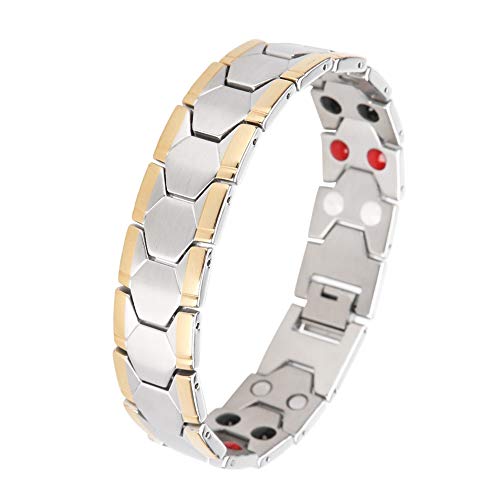 Pulsera para el cuidado de la salud masculina del brazalete de la energía del titanio magnético de la joyería con el ion negativo/el germanio/el infrarrojo lejano/el imán para los(Plata)