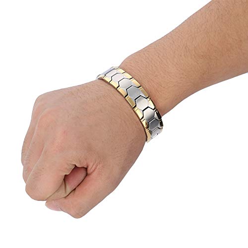 Pulsera para el cuidado de la salud masculina del brazalete de la energía del titanio magnético de la joyería con el ion negativo/el germanio/el infrarrojo lejano/el imán para los(Plata)