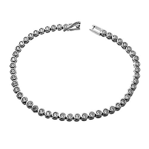 Pulsera plata Ley 925m rodiada 17cm. piedras circonitas 3mm. redondas cierre lengüeta