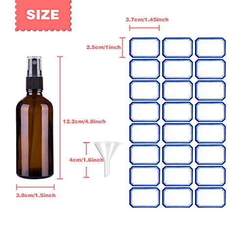 pulverizador cristal, botella de vidrio atomizador rociador 8 piezas, con 1 embudo y 1 etiqueta, para aceites esenciales, perfumes, cosméticos ((8x50 ml) marrón)