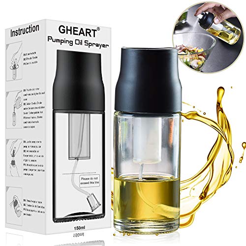 Pulverizador de aceite de oliva, 150 ml, spray de aceite mejorado para ensalada, barbacoa, pasta, sin BPA para cocina (cristal)