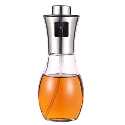 Pulverizador Spray Oliva Aceite Dispensador Portátil Botella De Spray, Rociador De Vinagre, Vidrio Acero Inoxidable, Para Cocina Barbacoa Horneando Asado Fritura Regalo (Single,200ml)