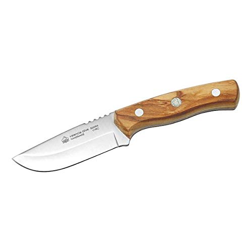 Puma IP Jagd Outdoormesser Valencia Olive Stahl 1.4116 Daumenrampe Olivenholzgriffschalen braune Lederscheide Cuchillo, Unisex Adulto, Azul, Medium