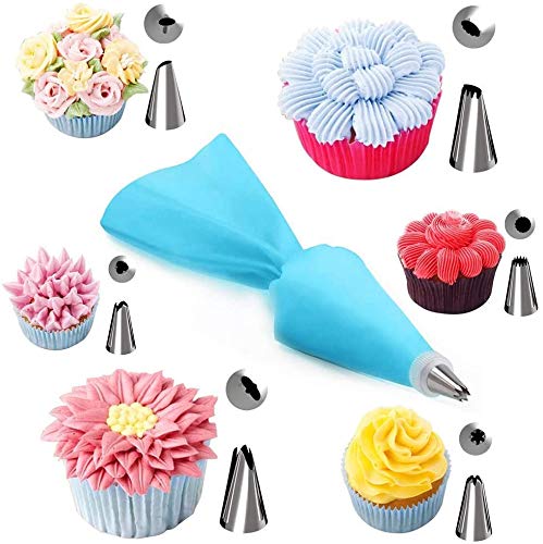 Puntas-38 piezas de decoración para tartas, el único kit con bolsa de silicona reutilizable X2 acoplador X10 bolsa de glaseado desechable Fácil de configurar y utilizar Herramienta de horno