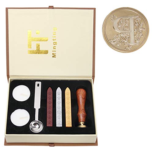 PUQU - Juego de sellos de cera con letras iniciales vintage de la A a la Z. Caja de regalo de sellos de cera., P