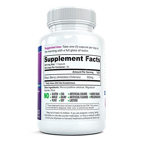 Purest Maqui Berry Extract Capsules | Recomendado por el farmacéutico, suplemento de pérdida de peso antienvejecimiento con antioxidantes | Superalimento natural para ojos secos - 500mg, 30 cápsulas