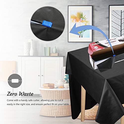 Puricon Rollo de Mantel Plástico 1,37 × 32,9 m con Cortador Seguro, Cubierta Resistente para Mesa Rectangular/Cuadrada/Redonda/Oval –Negro
