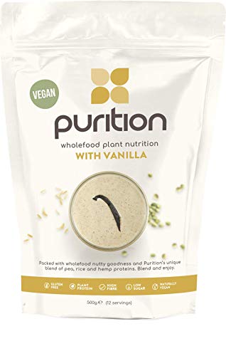 Purition Batido de proteínas veganos de Vainilla (500g). Batido para el desayuno sin lácteos