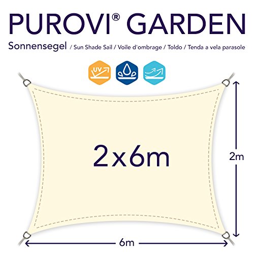 Purovi® Toldo Rectangular | Varias Dimensiones | Protección UV | PES Impermeable | 2 x 6 m