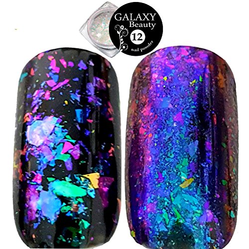 Purpurina transparente para uñas de Galaxy Beauty, con efecto de cristal roto y 7 colores diferentes