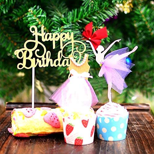 PuTwo - Letrero de Happy Birthday para decoración de Tartas de cumpleaños, Color Dorado