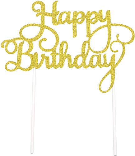 PuTwo - Letrero de Happy Birthday para decoración de Tartas de cumpleaños, Color Dorado