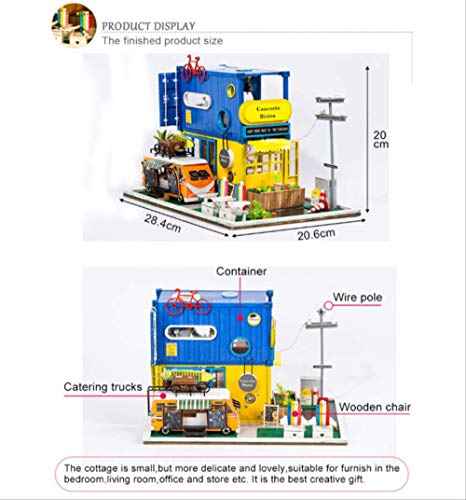 Puzzle Miniature Dolls House, Catering Truck Creative Container, Led Light Wooden House Villa Loft, para Niños