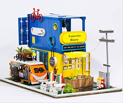 Puzzle Miniature Dolls House, Catering Truck Creative Container, Led Light Wooden House Villa Loft, para Niños