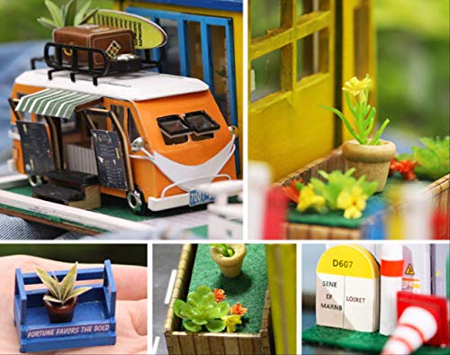 Puzzle Miniature Dolls House, Catering Truck Creative Container, Led Light Wooden House Villa Loft, para Niños
