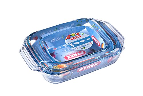 Pyrex Irresistible Set de 3 Fuentes para el Horno de Extrema Resistencia a Choques Térmicos, 37x26x6 cm, 3 Unidades, Transparente