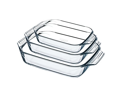 Pyrex Irresistible Set de 3 Fuentes para el Horno de Extrema Resistencia a Choques Térmicos, 37x26x6 cm, 3 Unidades, Transparente