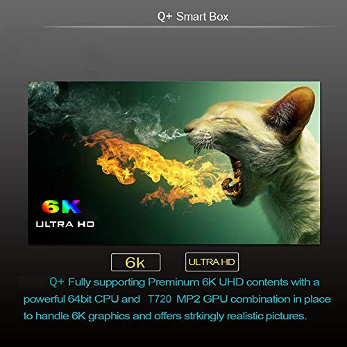 Q Plus Android 9.0 TV Box con Mini Teclado inalámbrico retroiluminado, Allwinner H6 Quad-Core 64bit Arm Corter-A53 CPU 4GB RAM 32GB RAM Mali T720 GPU 4K 6K Resolución 2.4GHz WiFi 100M LAN Enternet